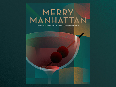 Merry Manhattan cocktail deco illustration manhattan