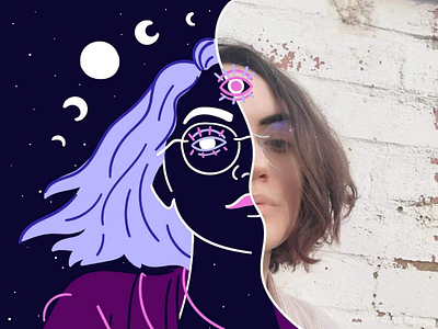Look into my eyes- toonme challenge 2020 galaxy illustration lunar magic moon moonphases portrait psychic stars toonme toonmechallenge toonmechallenge2020 universe vector vectorillustration witch witchy