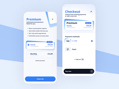 Subscription Check Out app app design blue and white checkout page daily 100 challenge dailyui dailyuichallenge design iphone minimal mobile app mobile ui subscribe subscription subscriptions ui ux vector