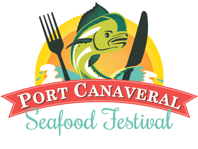 Port Canaveral Seafood Festival Logo banner branding colors design fish food fork icon knife logo seafood
