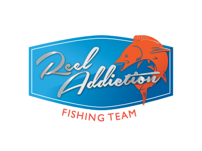 Reel Addiction Fishing Team Logo Option blue design fishing identity logo metal sports