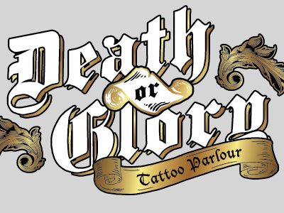 Death or Glory Logo banner gold logo tattoo traditional vinyl