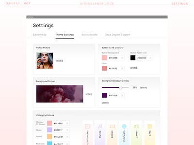 DailyUI 007 - Settings account settings clean color palette color setting dailyui dailyui007 gradient minimalist pink settings ui ui ux ui design