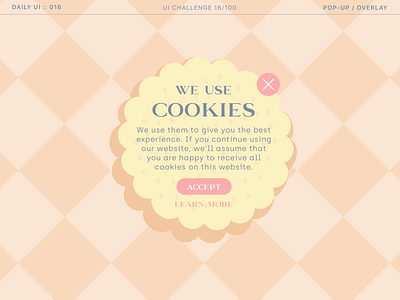 DailyUI 016 - Pop-up / Overlay cookie policy cookies dailyui dailyui016 dailyuichallenge girly overlay popup sweet ui ui design