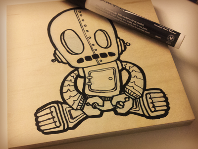 Marvin the depressed bot depressed hitchhiker illustration marvin robot sad sharpie wood