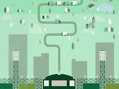 Flat Stadium Illustration church flat forest green illustration minimal rural sports stadium texture trees truck