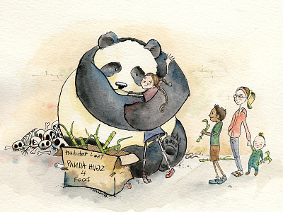 Panda Hugz 4 Food bamboo bear bear hug children dark environment green habitat hug illustration ink kids panda watercolor
