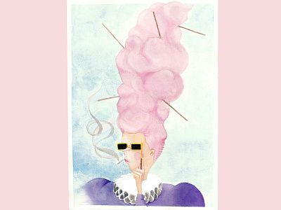 Lady Cotton Candy cigarette cotton candy original character traditional art watercolor