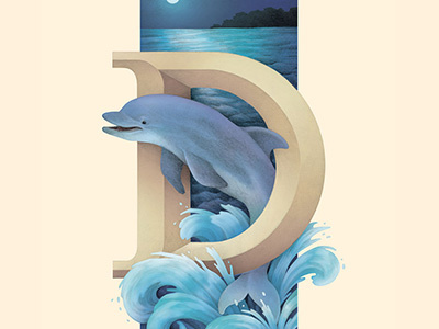 Dolphin, Living Lettering alphabet blue dolphin environmental letter d lettering nature ocean typography waves