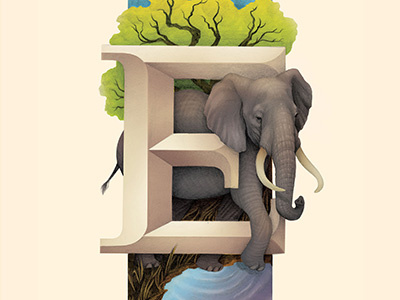 Elephant, Living Lettering animals elephant environmental letter e lettering nature typography