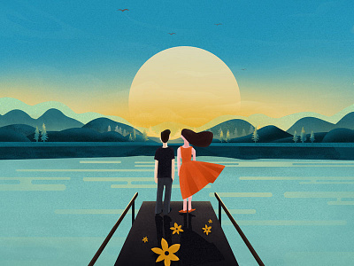 Meet the love love，couples，the sunset，illustrations