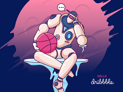 Hello Dribbble hellodribbble icon illustration mind robot thinking