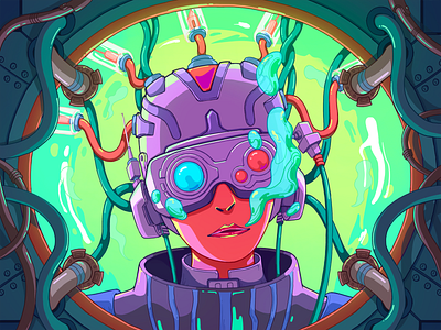 Where is my mind？01 bubble cyberpunk future green helmet liquid mind pipeline purple steampunk