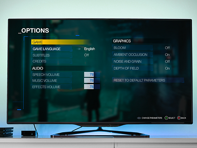Options menu UI for a video game.