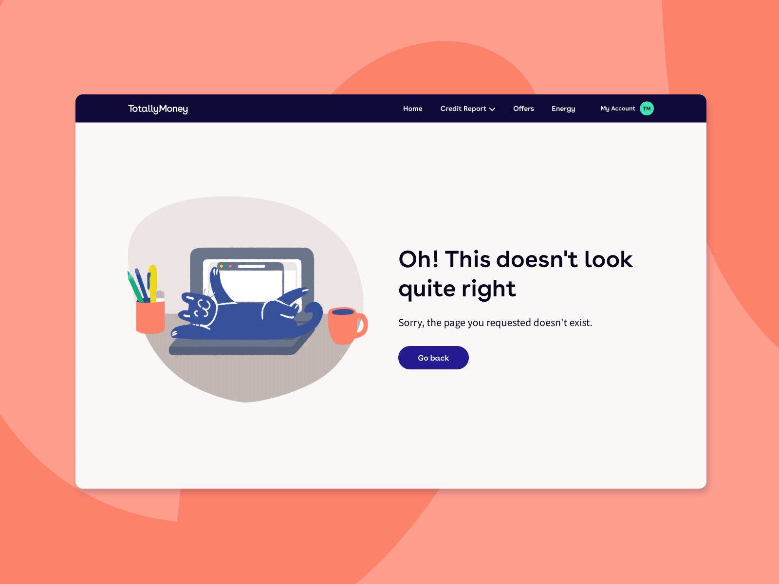 404 Page | Daily UI Challenge #008 008 404 404 page animation daily dailyui dailyui008 fintech motion totallymoney ui website