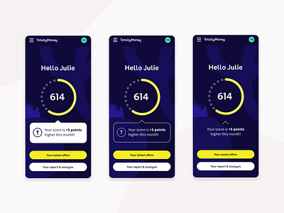 Dashboard Explorations | TotallyMoney app app design credit report credit score dashboard dashboard ui fintech app mobile mobile design product design totallymoney