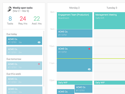 Weekly schedule overview calendar drag and drop meetings notifications overview project management schedule tasks time keeping timeline ui ux