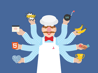 Super8 March chef flat design illustration juggling service design vector