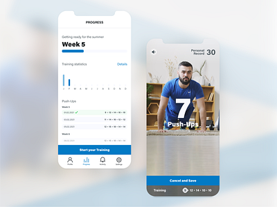 Concept of a simple fitness app app appdesign application blue clean design fitness inpiration mobile push up screendesign simple ui uidesign userinterface userinterfacedesign ux uxdesign webdesign workout