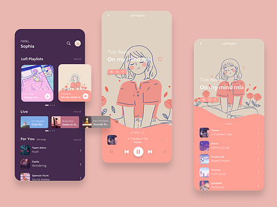 Lofi Music Player app beat chill clean design flat lofi minimal music music app music player playlist ui ux