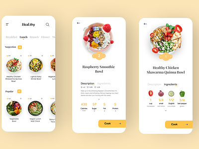 Heal.thy | Recipe App app app design clean design flat food minimal mobile mobile design mobile ui ui ux