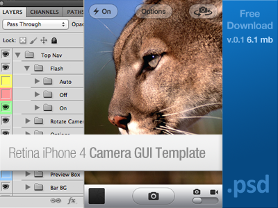 Freebie - Retina iPhone 4 Camera GUI Template camera free freebie gui photo psd raw retina source template ui ux y media labs ymedialabs