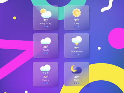 Glassmorphism Weather Icon Button User Interface ade adobe illustrator button colorful design inspiration fun glass glassmorphism graphic design icon memphis mobile application modern ui