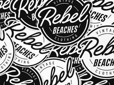 Logo Stickers for Rebel Beaches apparel badge badge logo beaches brand brand identity branding branding and identity branding design circle logo clothing logo logo mark logotype print rebel round script stickers vintage