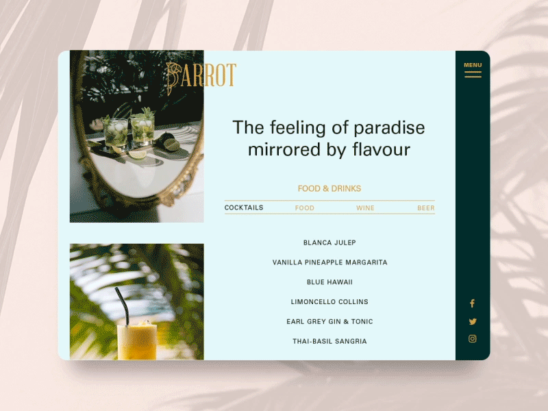 Parrot Bar cocktail bar logo ui web design website