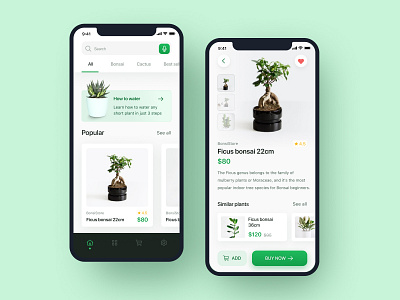 Plants and bonsai App store app design ui ux