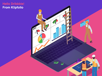 Hello Dribbble dashboard hello illustration isometric klipfolio pink purple