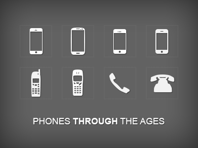 Phones Through The Ages icon set iphone 3g iphone 4 iphone 5 nokia 3210 nokia 5110 old phone samsung galaxy s3