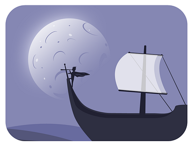 Flat illustration ship moon blue captain flag flat illustration moon ocean pirate sail ship