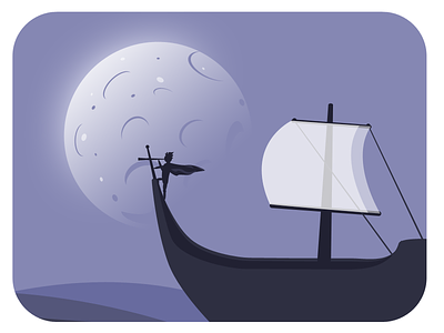 Flat illustration ship moon