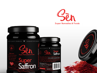 Logo and Label design black curly design elegant label red saffron