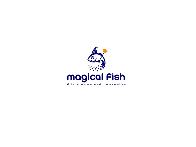 Magical Fish with Magic Wand logo design amazing logo cartoon elegant file converter fish logo illustration magic fish magic logo magic wand magical minimalism simple logo smart logo stars sweet vector wand