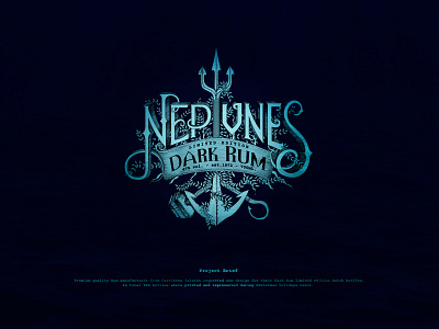 Neptune's Dark Rum Product Emblem blue branding detailed drawingart elegant emblem design graphic hand drawn illustration line art logo neptune ocean rum design vector