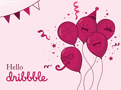 Hello Dribbble first shot hello hello dribble illustration party balloons