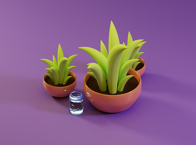 Plants with a bit of curve 3d 3d illustration 3d modelling blender blendercentral blendercommunity dribble isometric jar lighting lowpoly materials modelling orthographic plants polygon pots rendering textures water