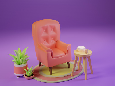 Comfy chair for the winter nights 3d 3d illustration 3d modelling 3d render blender blender 3d chair design household interior isometric lighting lowploy mat materials modelling orthographic plants shading