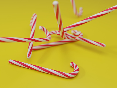 It's Raining Candy Canes 3d 3d blender render 3d candy cane 3d material 3d modelling 3d render blender 3d candy canes christmas low poly materials modelling polygon red and white rigid body simulation yellow