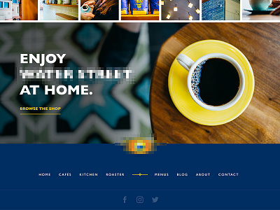 Coffee Website blue coffee cup footer website yellow