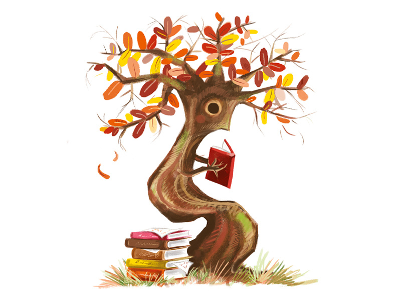 Fall Reading photoshop editorial spot fall digital painting school reading tree illustration