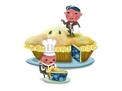 The Bigger Piece chefs editorial food illustration income pie shares smaller splitting tipping waiter