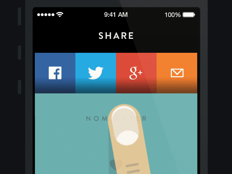 Nominazer share [animation] app finger gesture ios menu nominazer social ui ux