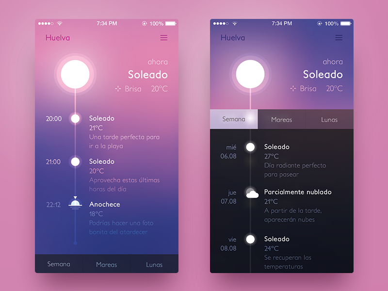 Weather App marline weather sun timeline ui ios seasons huelva app spain