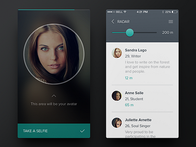 Selfie & Radar app avatar date dating filter list radar selfie sign up