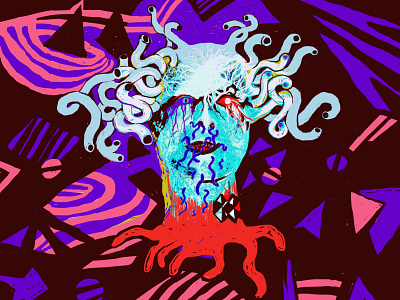 illustration for cover of music collection acid colors cover creepy deadly geometric geometric art head horror illustration music photoshop pop art print psychedelic rad scarry snacks worms