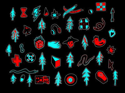 stickerpack for recorded records blue coffin colors cross ducks geometry graphics illustration illustrator red simple snake sticker stickerpack stickers trees vector vector art vector illustration wird