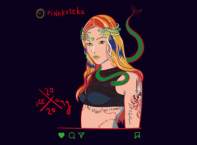 Pinakoteka character girl illustration inspiration instagram portrait snake tatoo vector vector art vector illustration vector portrait woman